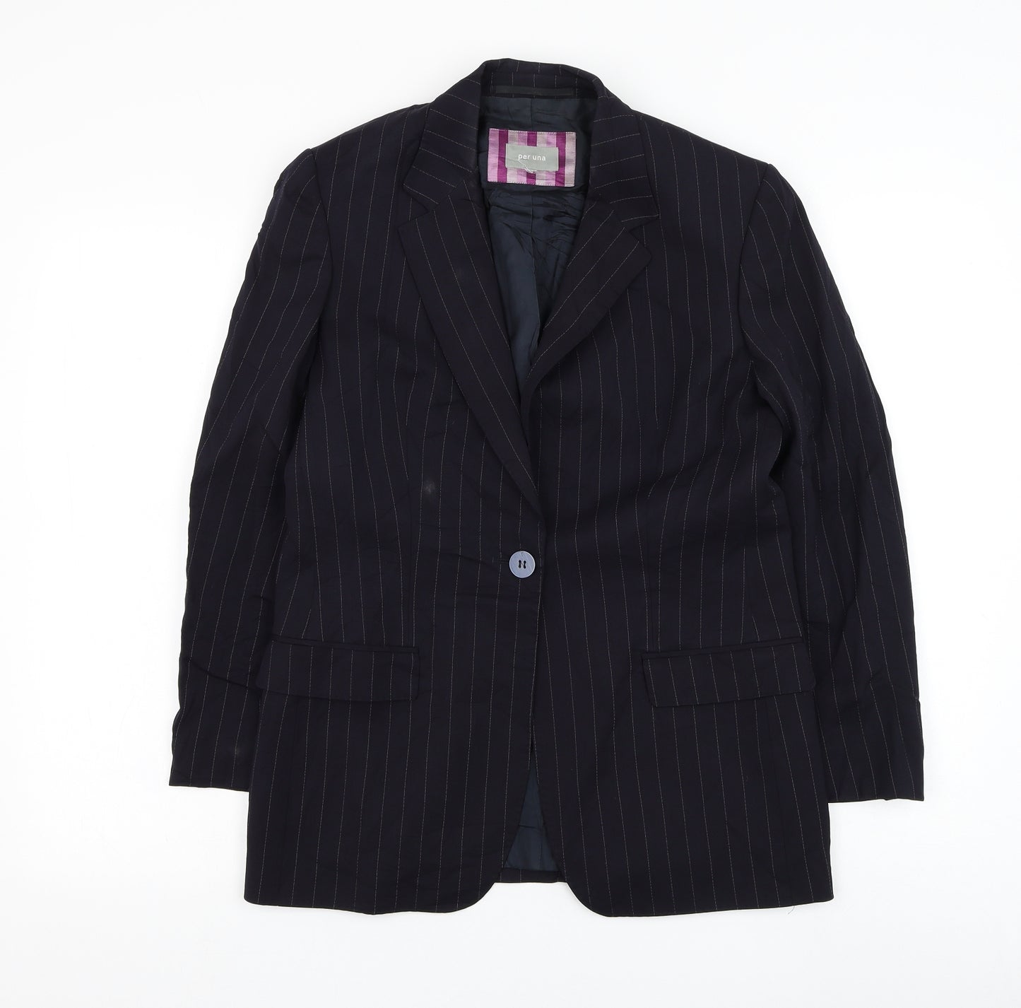 Marks and Spencer Womens Blue Striped Kimono Blazer Size 12 Button