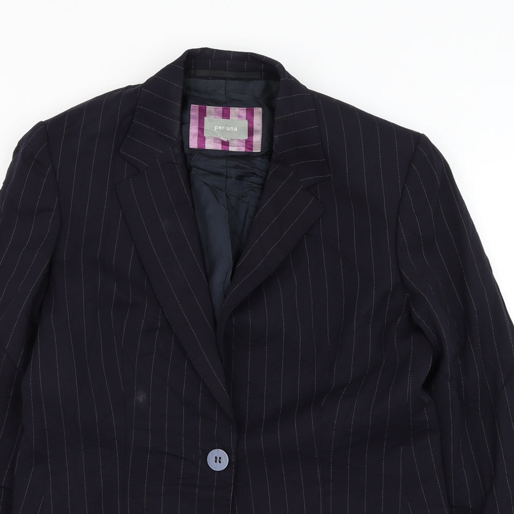 Marks and Spencer Womens Blue Striped Kimono Blazer Size 12 Button