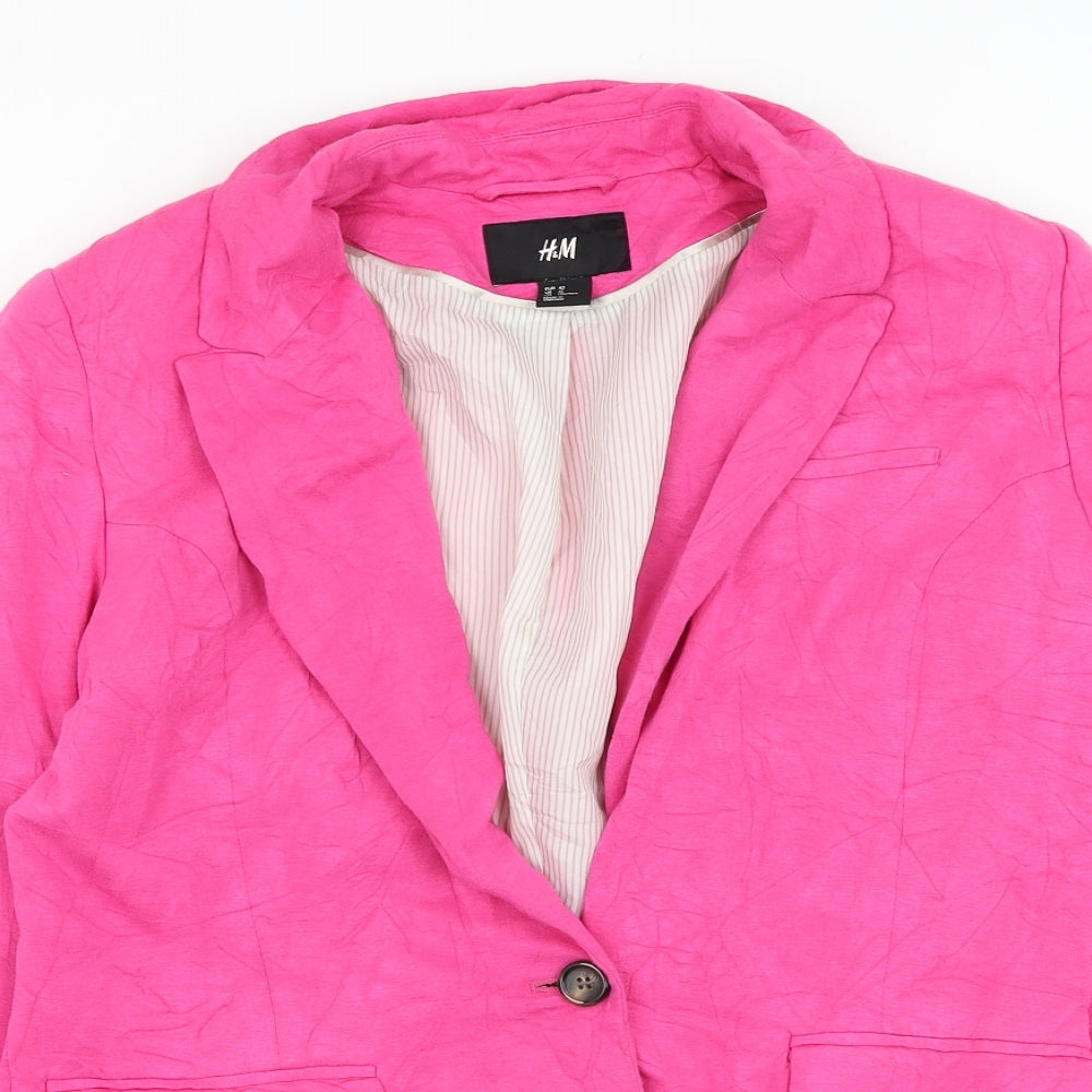 H&M Womens Pink Jacket Blazer Size 14 Button