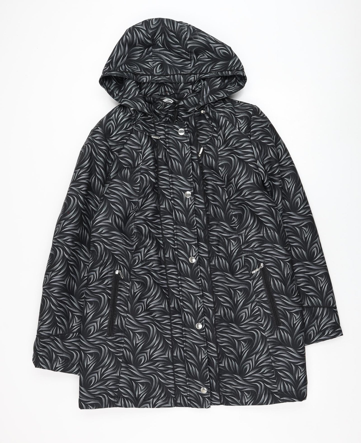 Klass Womens Black Floral Parka Coat Size M Zip