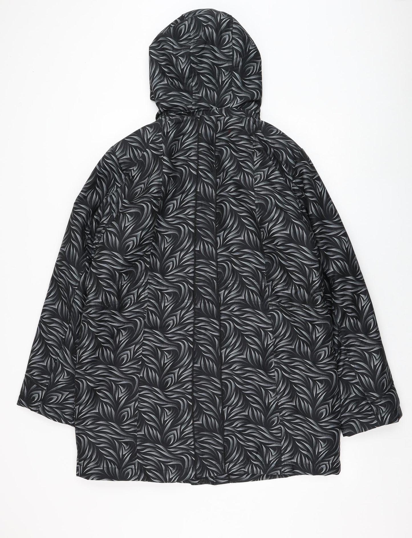 Klass Womens Black Floral Parka Coat Size M Zip