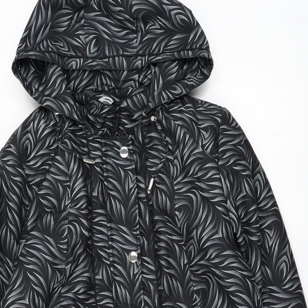 Klass Womens Black Floral Parka Coat Size M Zip