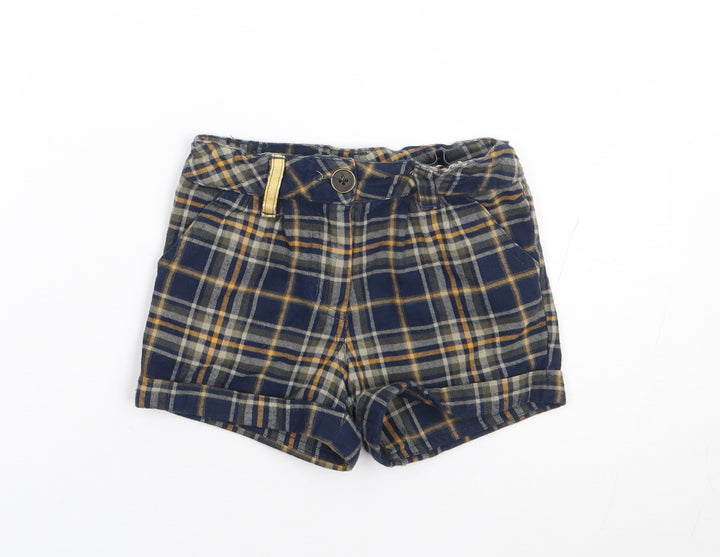 Dunnes Boys Blue Plaid Cotton Chino Shorts Size 5 Years Regular Zip