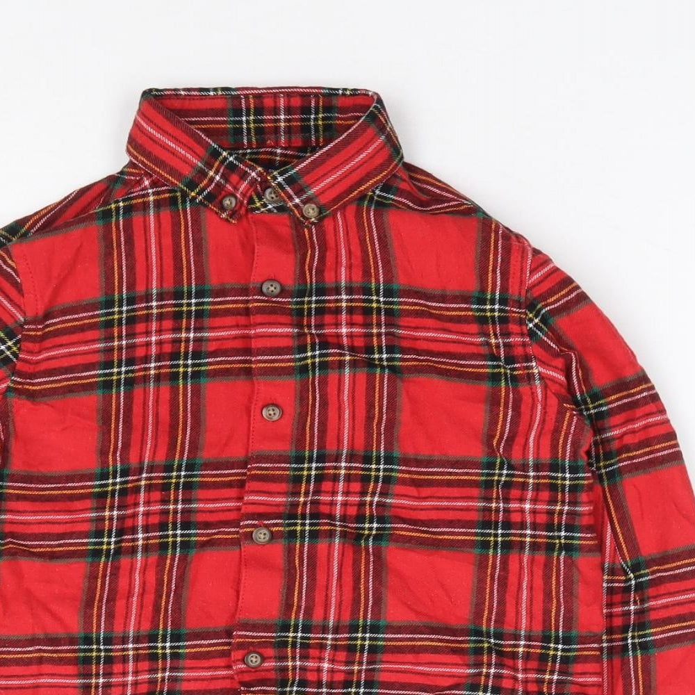NEXT Boys Red Plaid 100% Cotton Jersey Button-Up Size 7 Years Collared Button