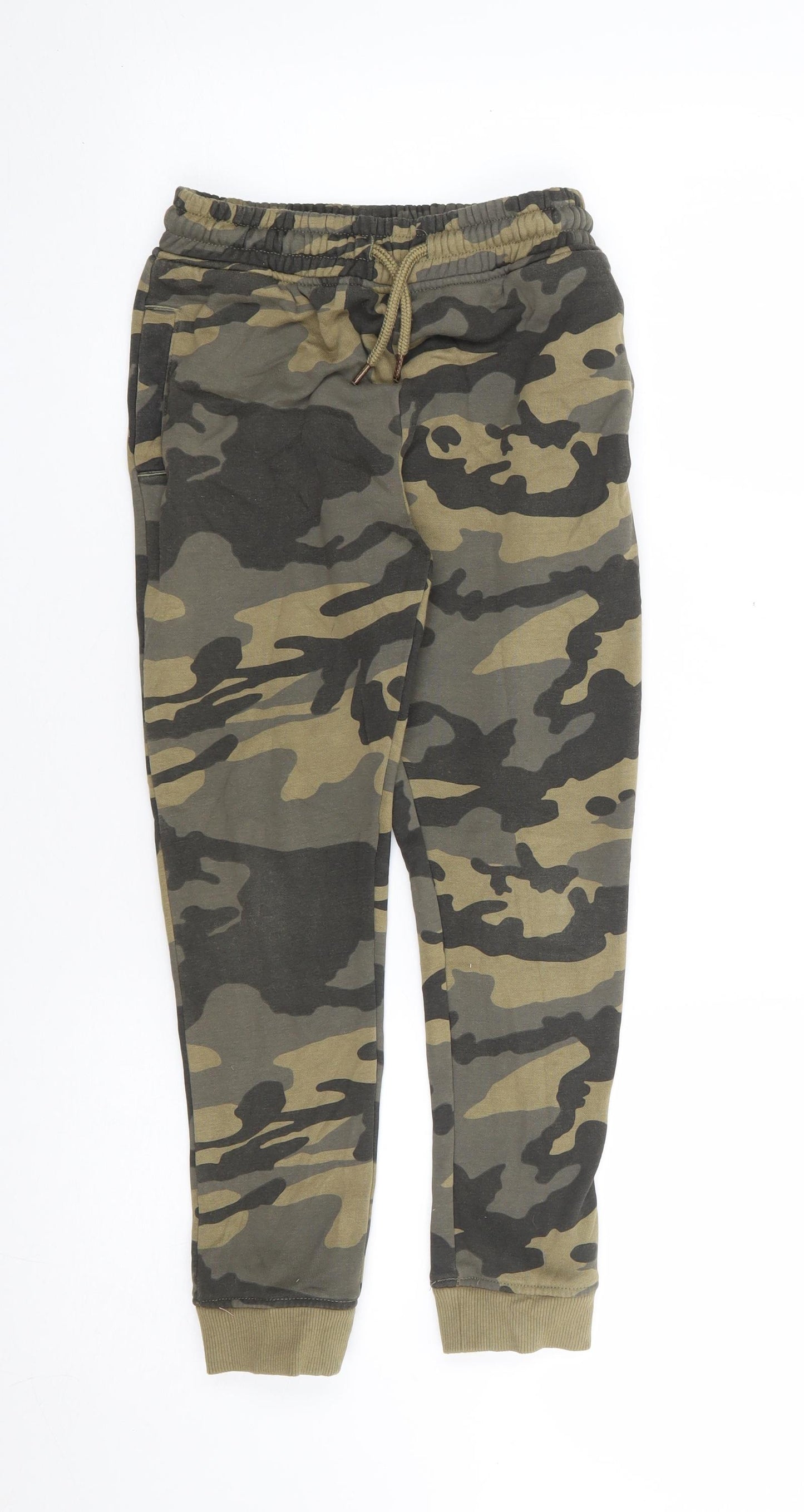 NEXT Boys Green Camouflage Cotton Jogger Trousers Size 8 Years Regular Drawstring