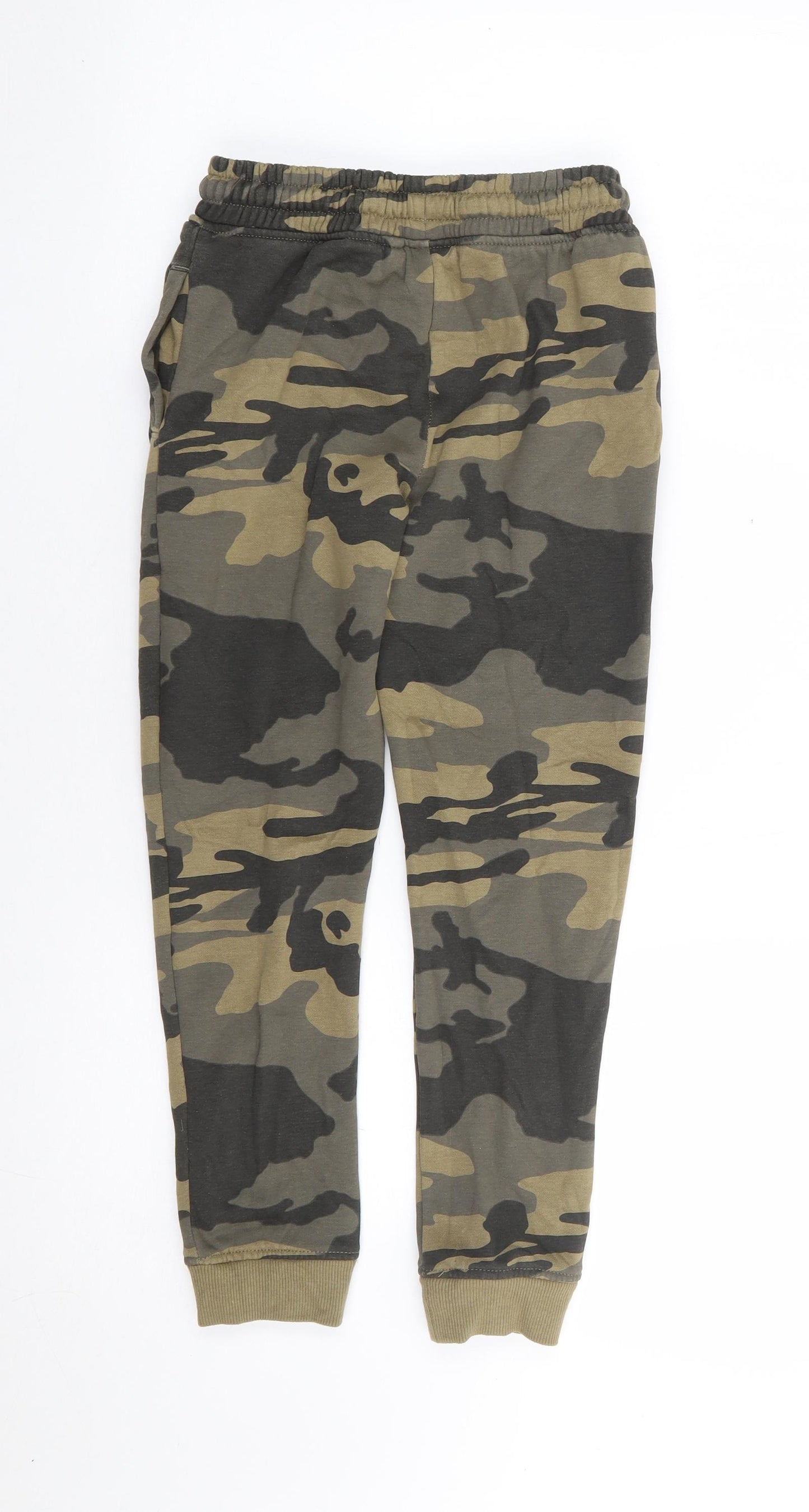 NEXT Boys Green Camouflage Cotton Jogger Trousers Size 8 Years Regular Drawstring