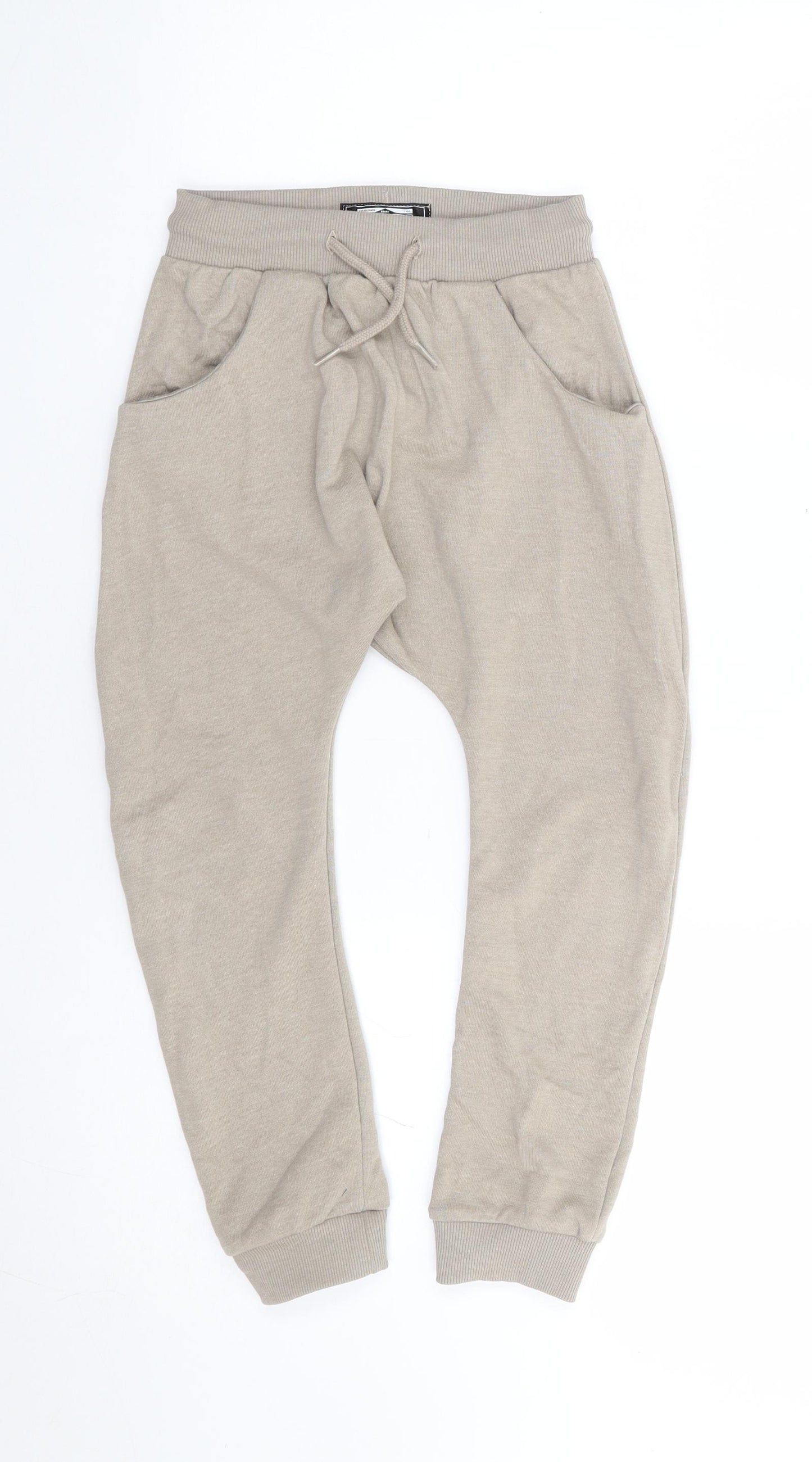 NEXT Boys Beige Cotton Jogger Trousers Size 6-7 Years Regular Drawstring
