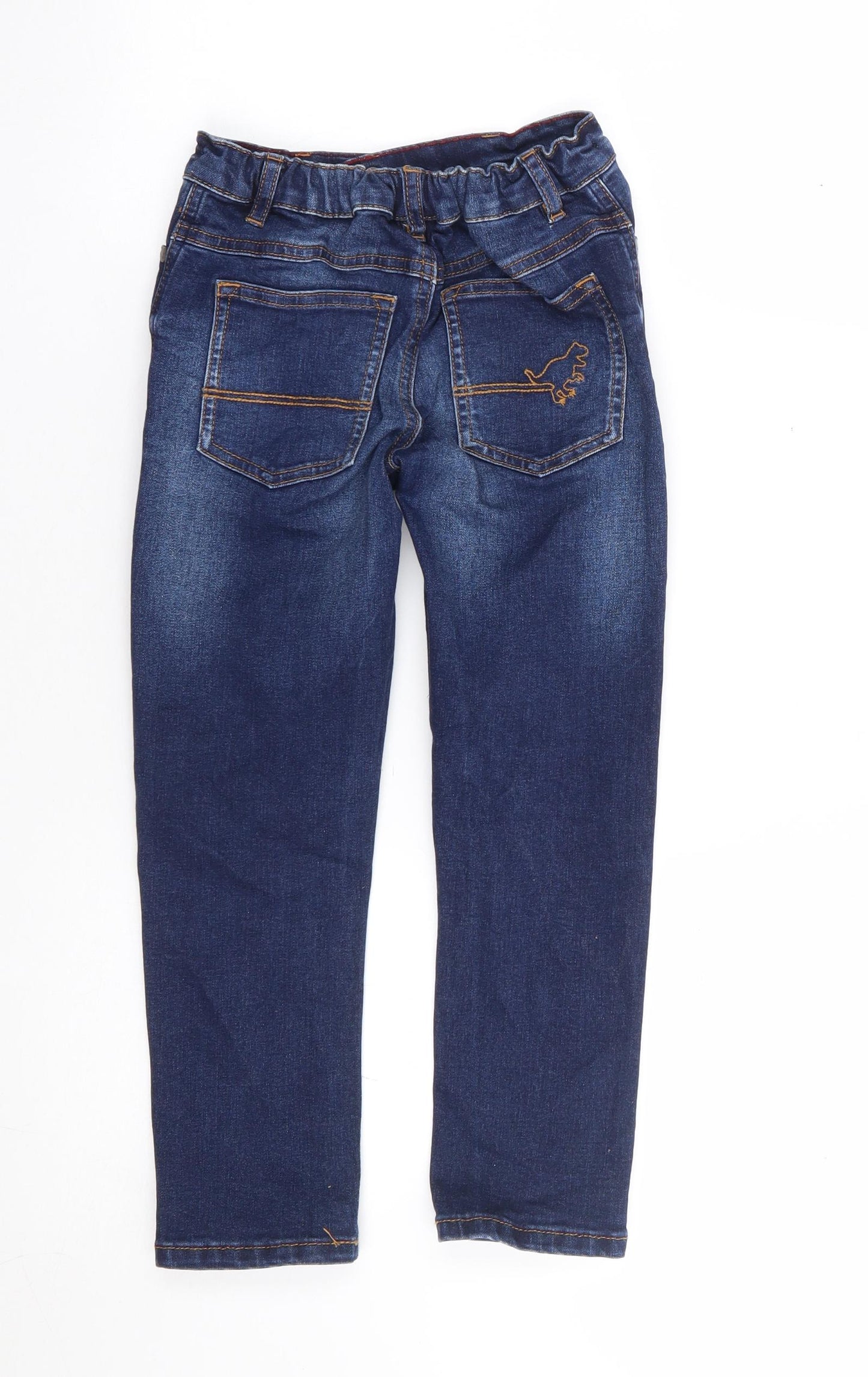 NEXT Boys Blue Cotton Skinny Jeans Size 5-6 Years Regular Snap - Dinosaur