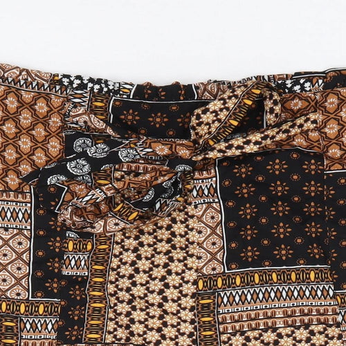 Primark Womens Brown Geometric Viscose Hot Pants Shorts Size 16 L3 in Regular Tie