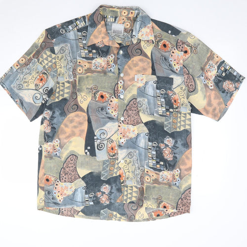 Nicole Matsuda Mens Multicoloured Geometric Polyester Button-Up Size L Collared Button