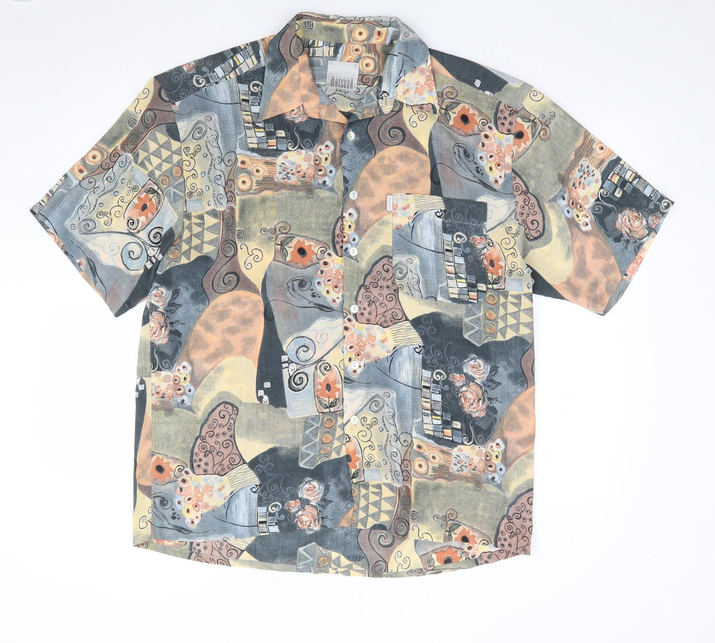 Nicole Matsuda Mens Multicoloured Geometric Polyester Button-Up Size L Collared Button