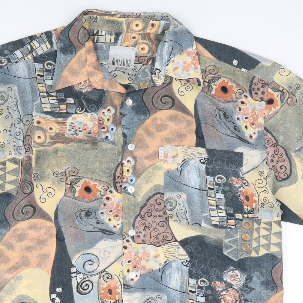 Nicole Matsuda Mens Multicoloured Geometric Polyester Button-Up Size L Collared Button
