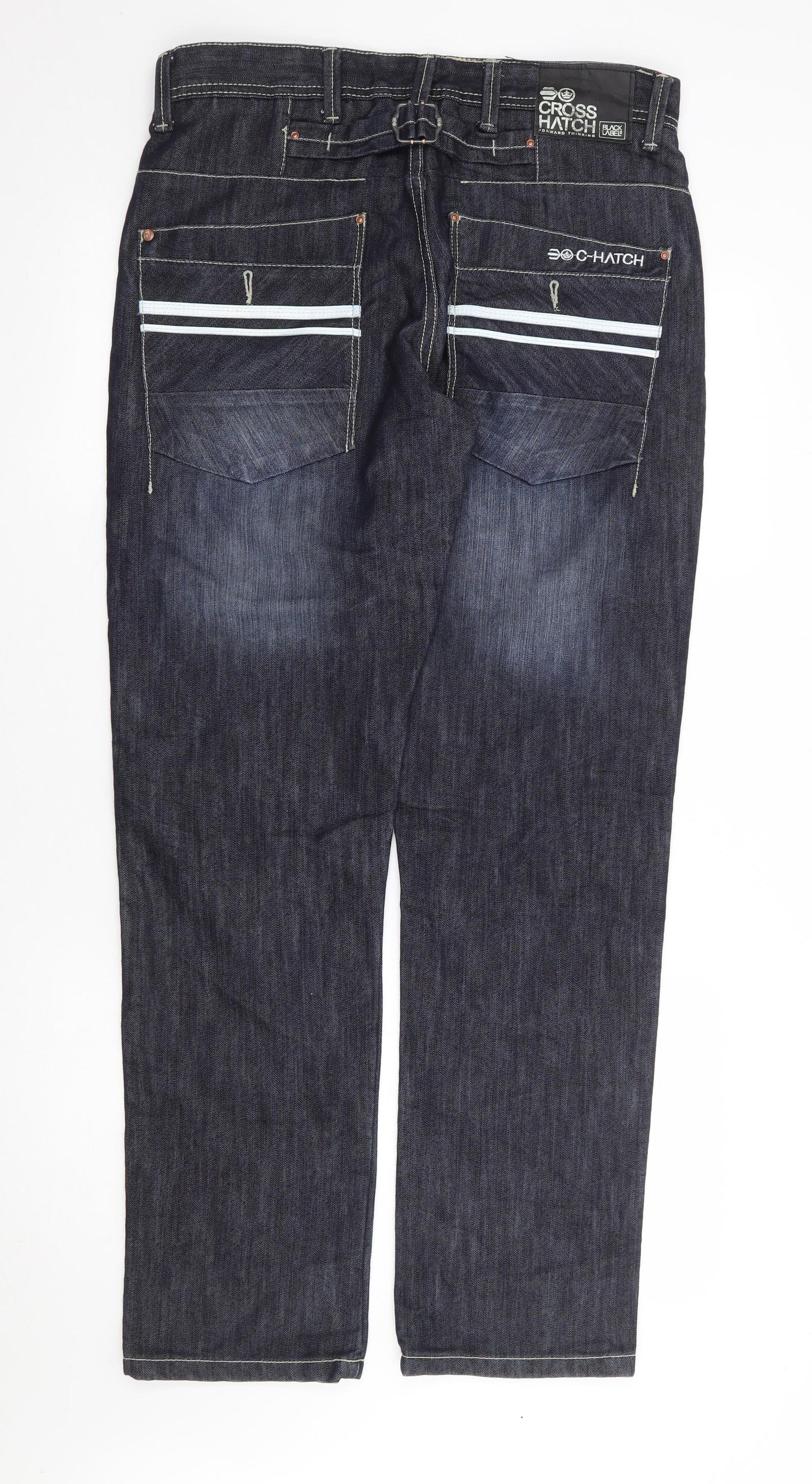 Crosshatch Mens Blue Cotton Straight Jeans Size 32 L33 in Regular Button