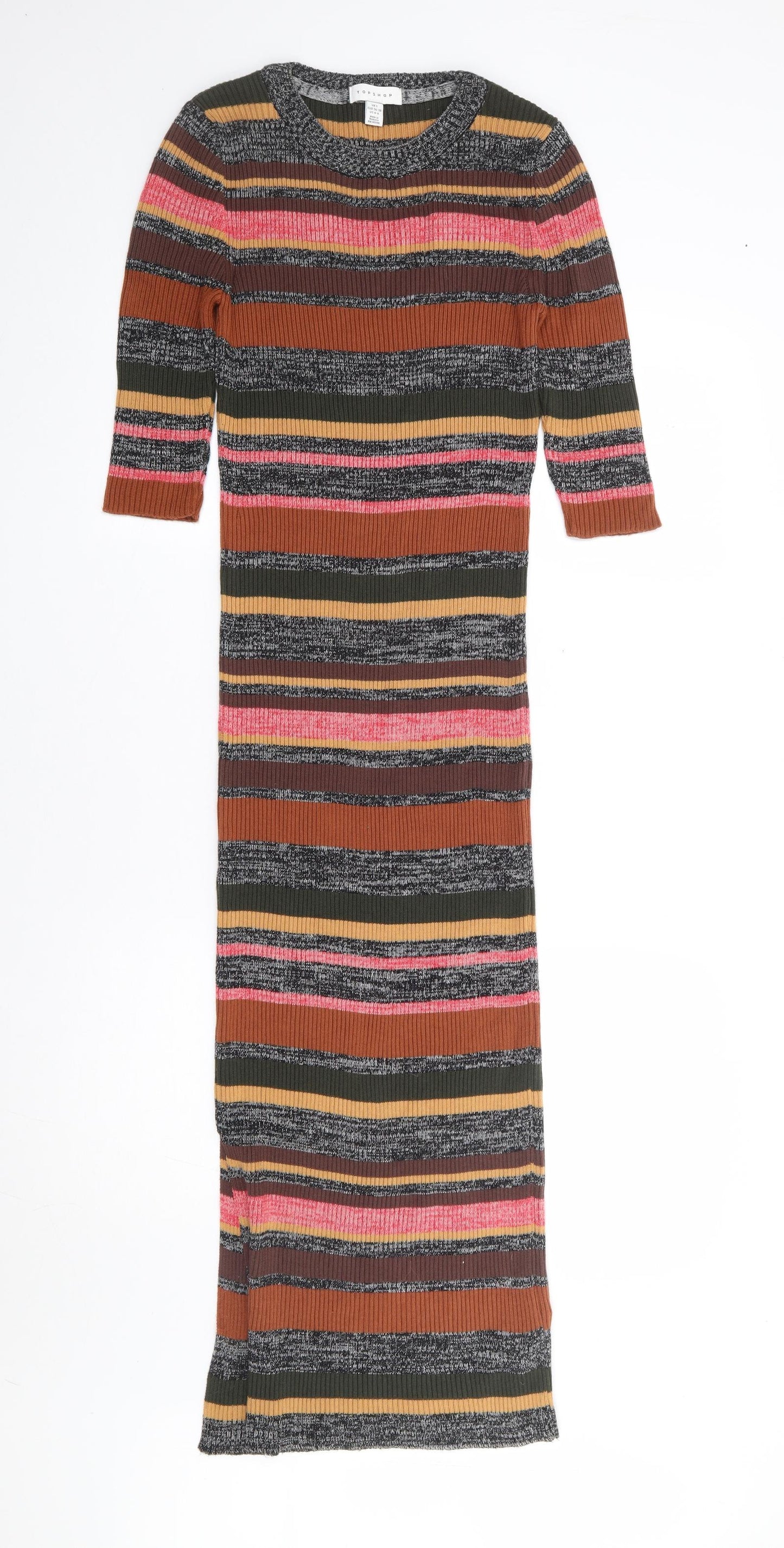 Topshop Womens Multicoloured Striped Acrylic Jumper Dress Size S Crew Neck Pullover
