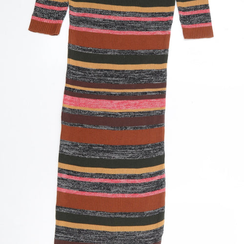 Topshop Womens Multicoloured Striped Acrylic Jumper Dress Size S Crew Neck Pullover