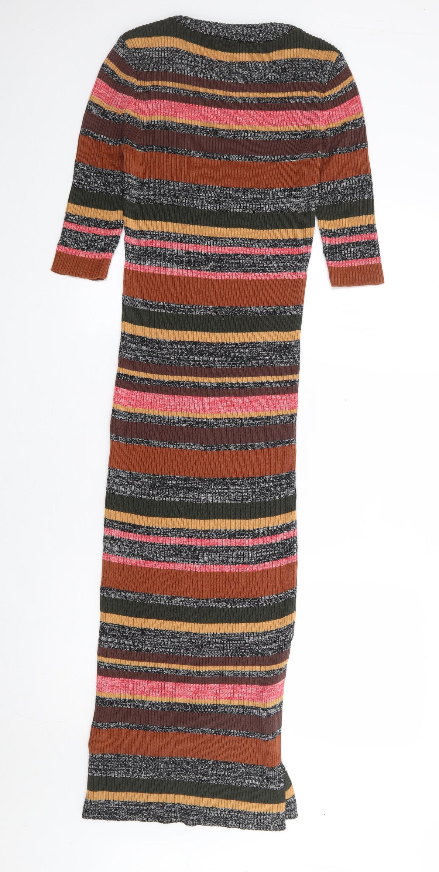 Topshop Womens Multicoloured Striped Acrylic Jumper Dress Size S Crew Neck Pullover