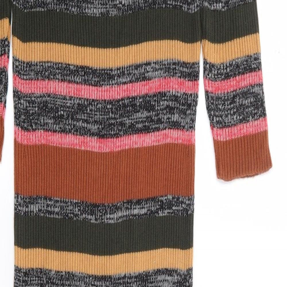 Topshop Womens Multicoloured Striped Acrylic Jumper Dress Size S Crew Neck Pullover