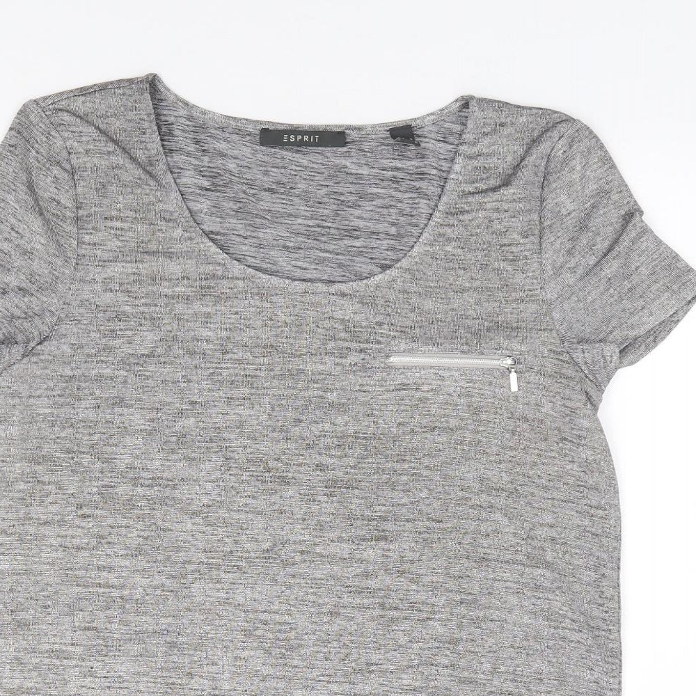 Espirit Womens Grey Polyester Jersey T-Shirt Size S Round Neck