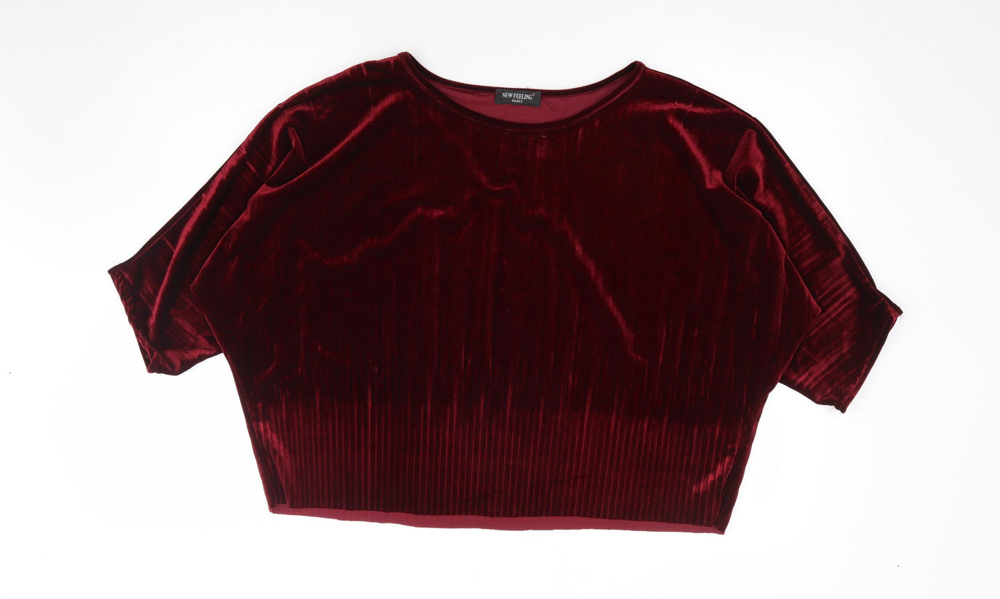 New Feeling Paris Womens Red Polyester Jersey Blouse Size M Round Neck