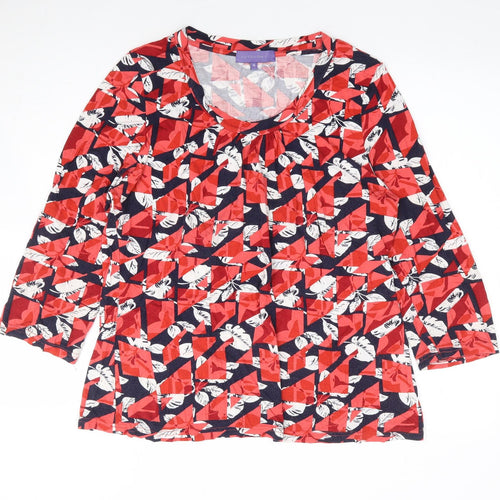 Autonomy Womens Red Geometric Viscose Jersey T-Shirt Size 16 Round Neck