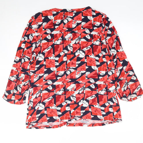 Autonomy Womens Red Geometric Viscose Jersey T-Shirt Size 16 Round Neck