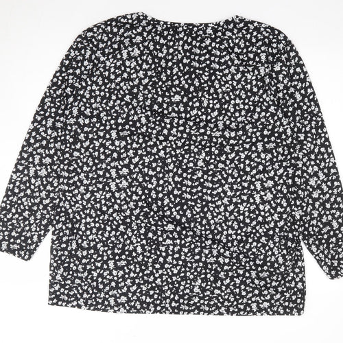 Marks and Spencer Womens Black Geometric Polyester Jersey T-Shirt Size 18 Round Neck