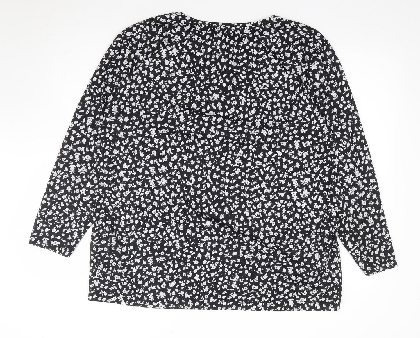 Marks and Spencer Womens Black Geometric Polyester Jersey T-Shirt Size 18 Round Neck