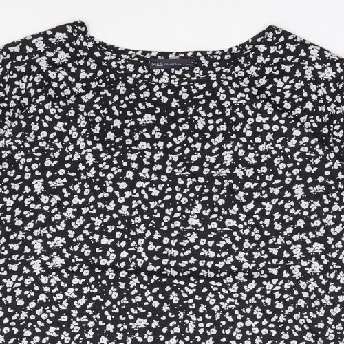 Marks and Spencer Womens Black Geometric Polyester Jersey T-Shirt Size 18 Round Neck