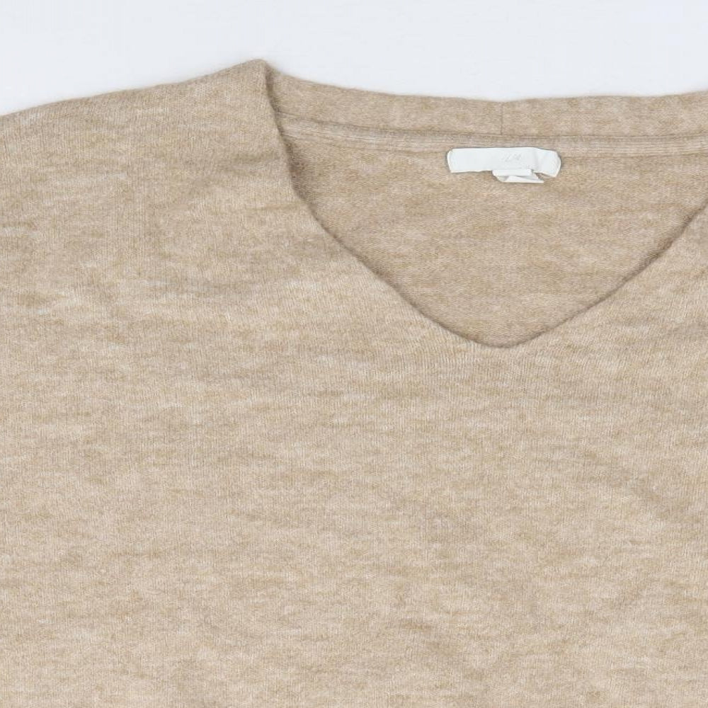 H&M Womens Beige V-Neck Polyester Pullover Jumper Size 2XL