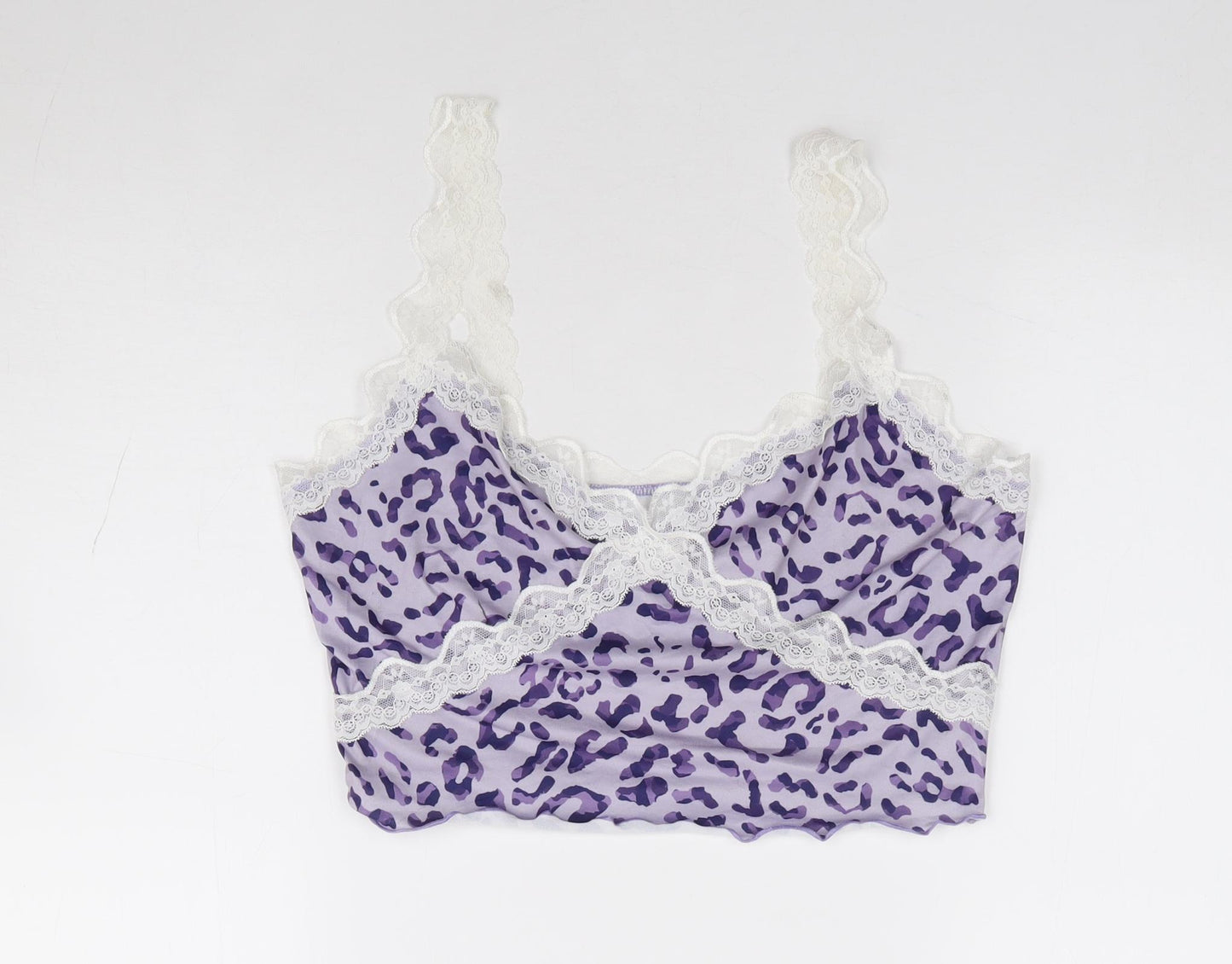 SheIn Womens Purple Animal Print Polyester Cropped Tank Size 10 V-Neck