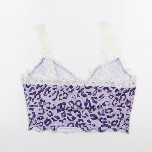 SheIn Womens Purple Animal Print Polyester Cropped Tank Size 10 V-Neck