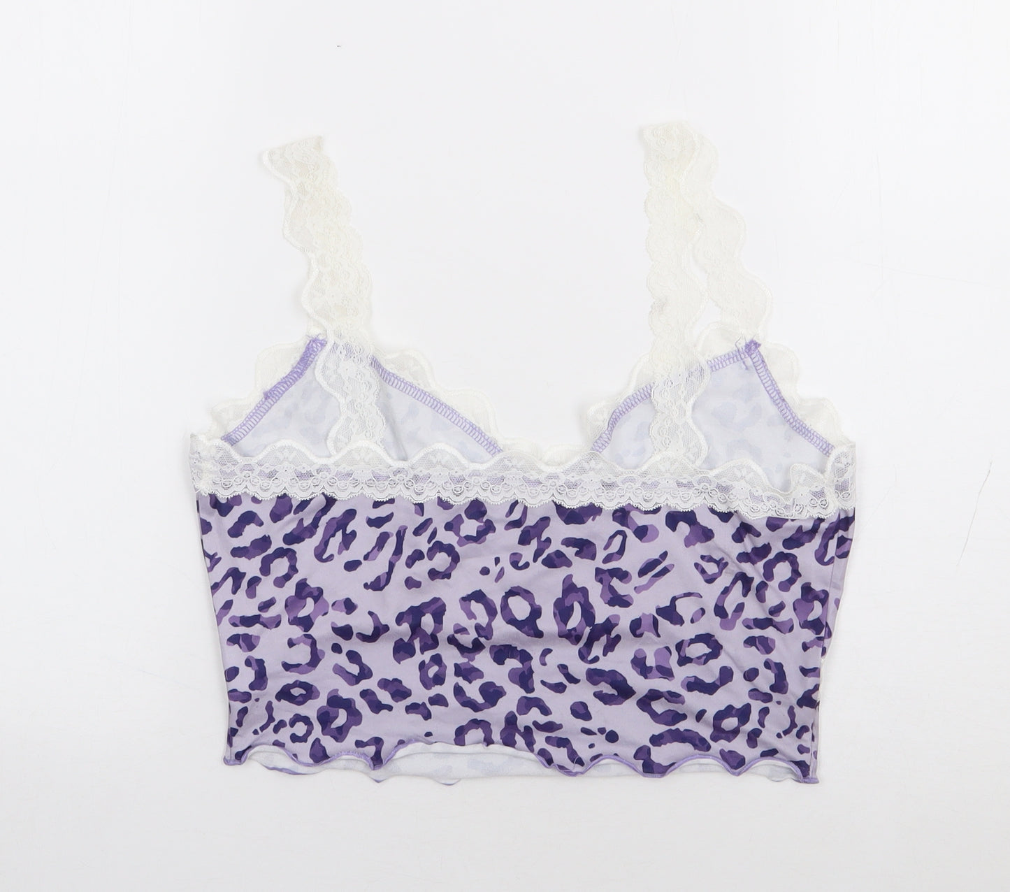 SheIn Womens Purple Animal Print Polyester Cropped Tank Size 10 V-Neck