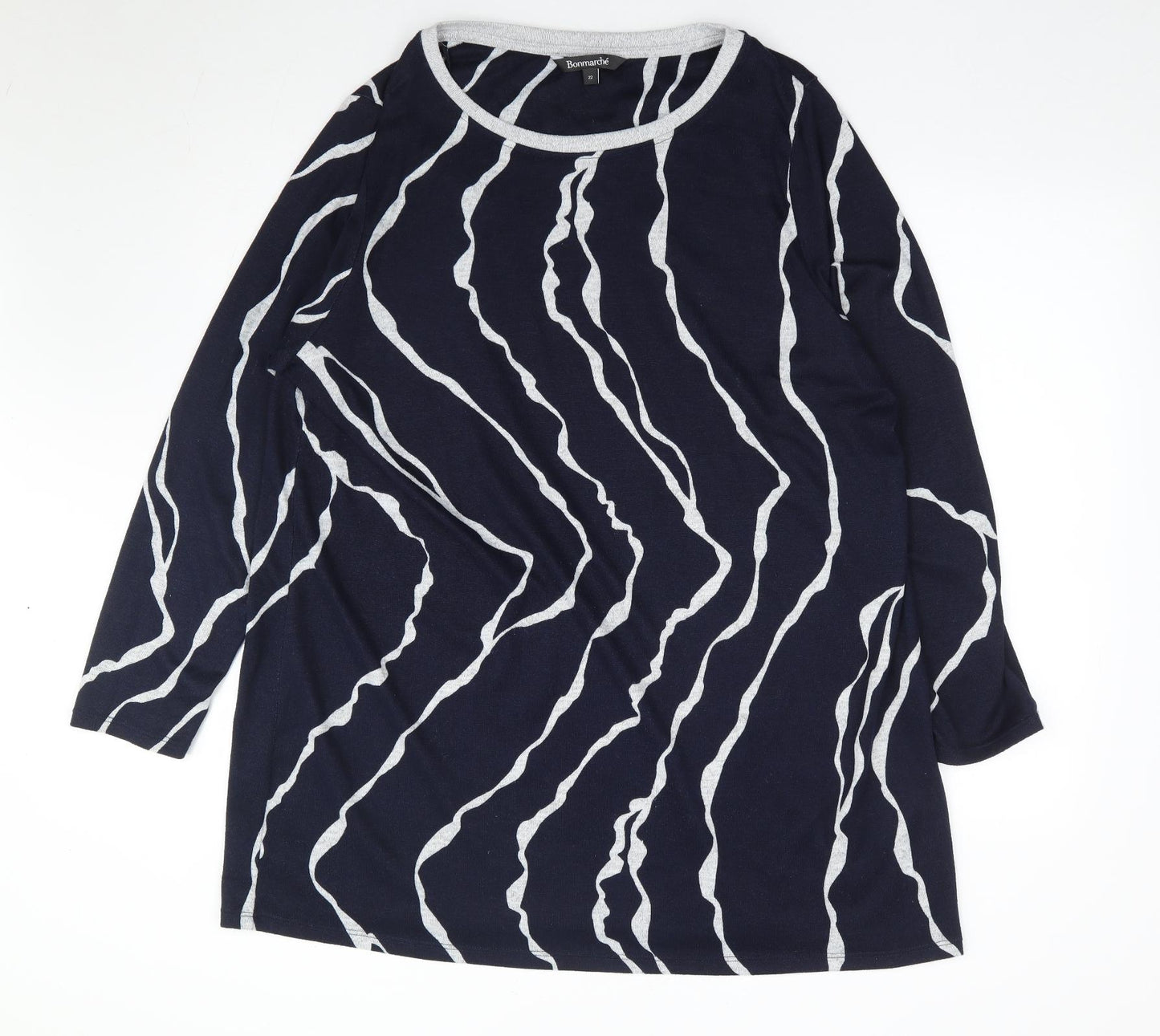 Bonmarché Womens Blue Round Neck Geometric Polyester Tunic Jumper Size 22