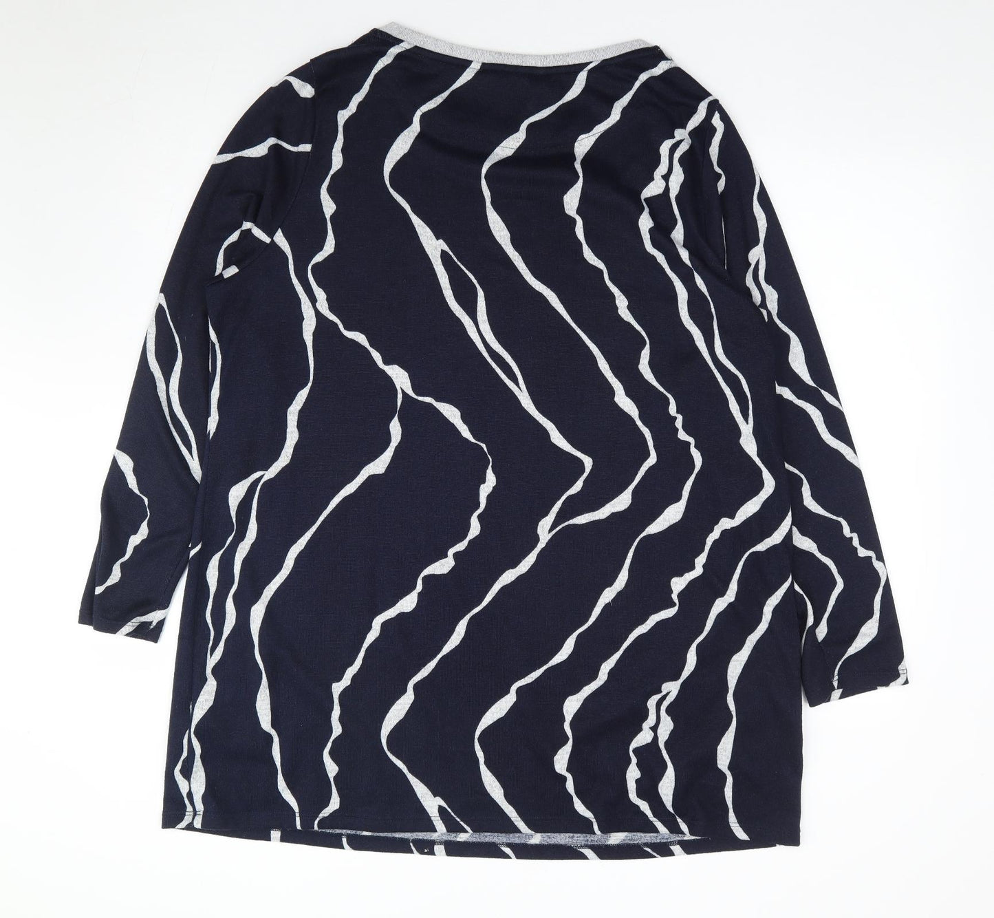 Bonmarché Womens Blue Round Neck Geometric Polyester Tunic Jumper Size 22