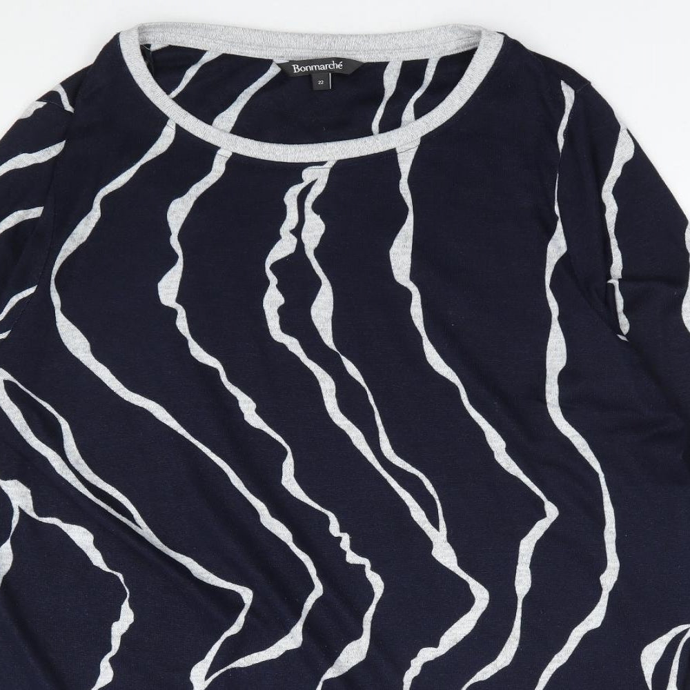 Bonmarché Womens Blue Round Neck Geometric Polyester Tunic Jumper Size 22