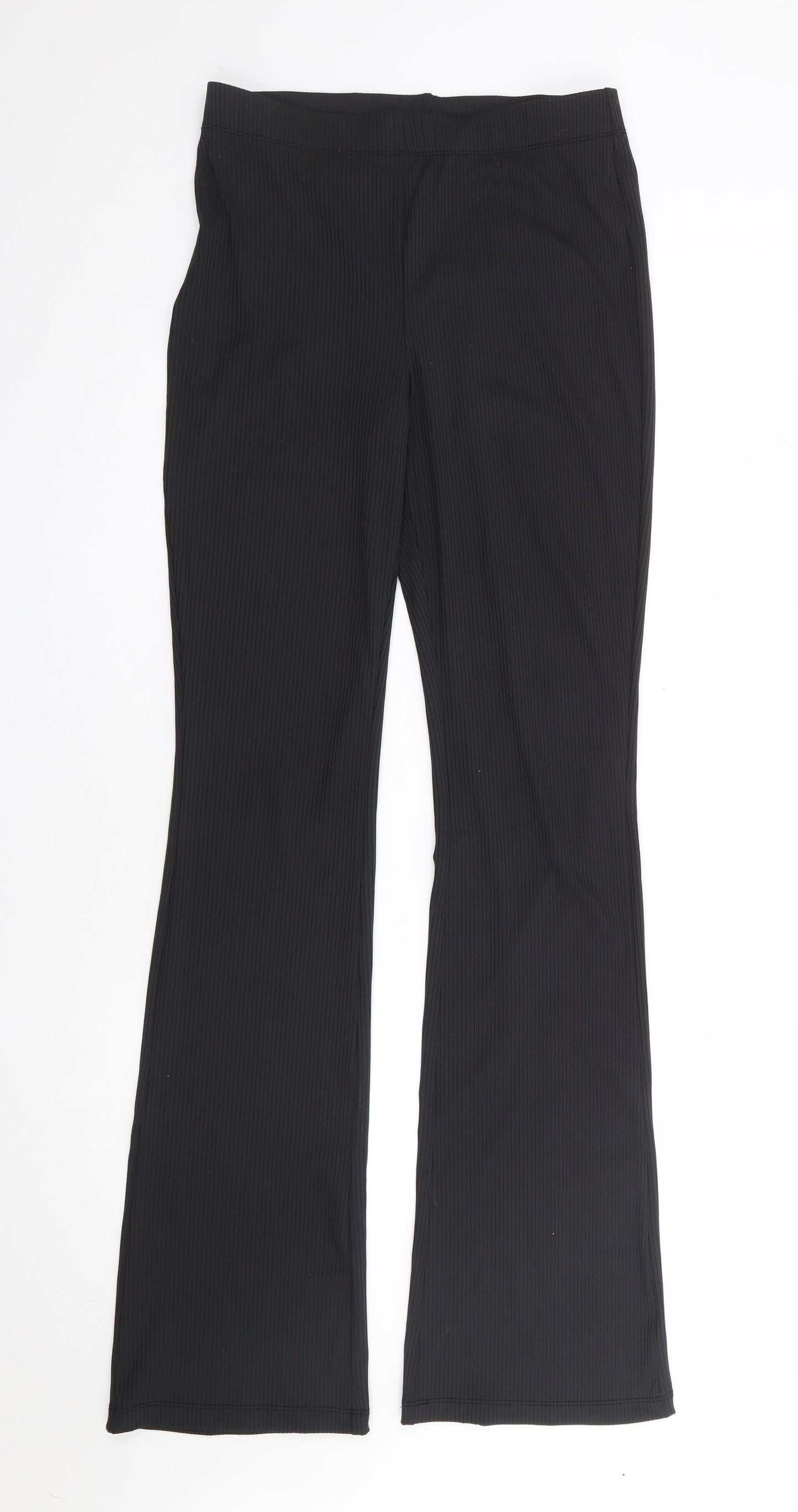 H&M Womens Black Polyester Trousers Size S L33 in Regular - Ribbed