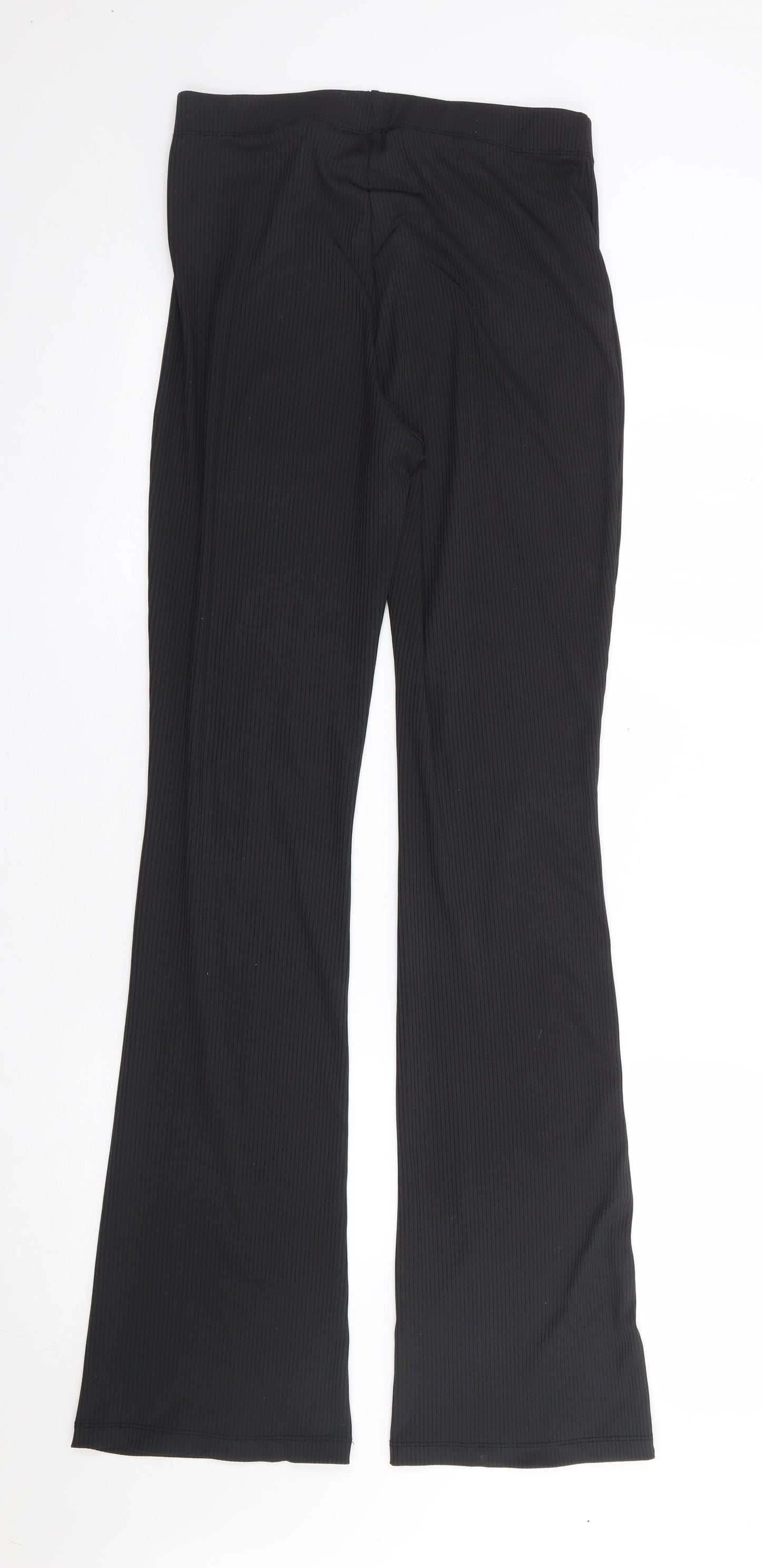 H&M Womens Black Polyester Trousers Size S L33 in Regular - Ribbed