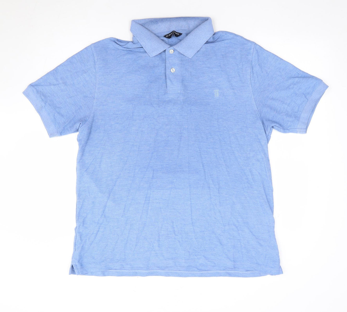 Marks and Spencer Mens Blue Cotton Polo Size L Collared Pullover