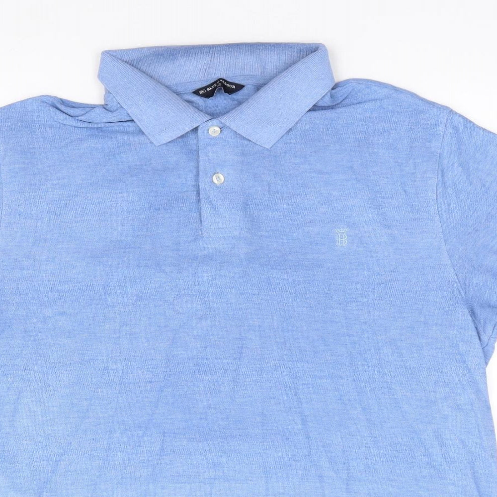 Marks and Spencer Mens Blue Cotton Polo Size L Collared Pullover