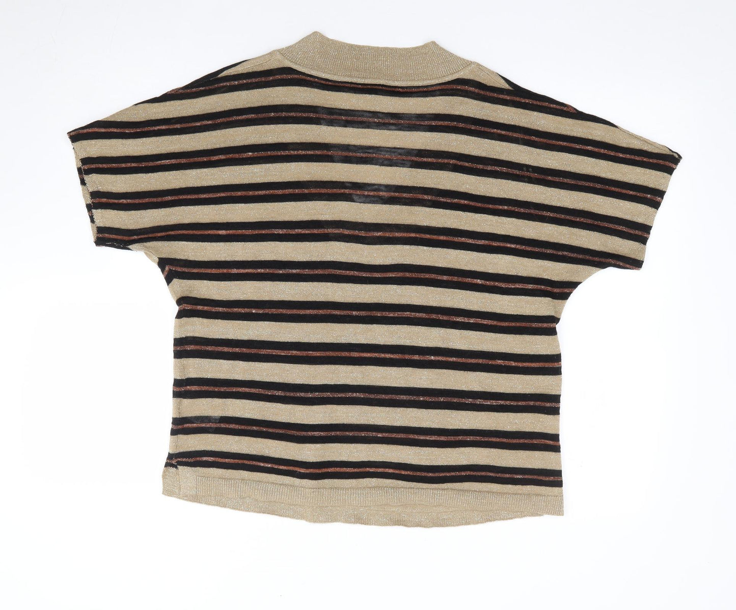 NEXT Womens Gold V-Neck Striped Acrylic Pullover Jumper Size M