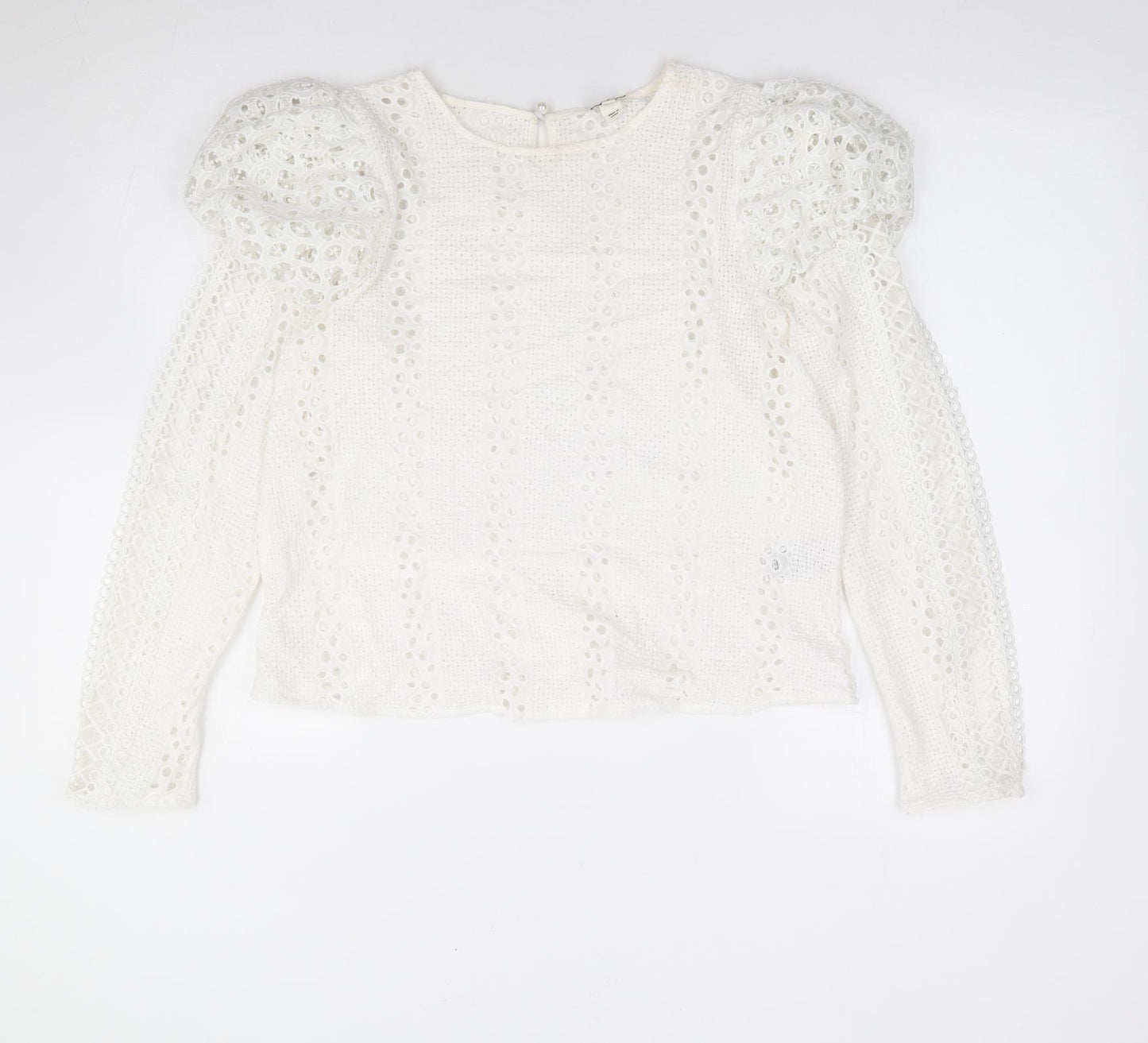 River Island Womens Ivory Polyester Jersey Blouse Size 8 Round Neck