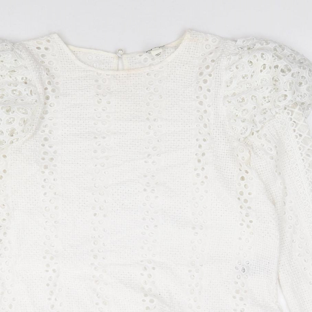 River Island Womens Ivory Polyester Jersey Blouse Size 8 Round Neck