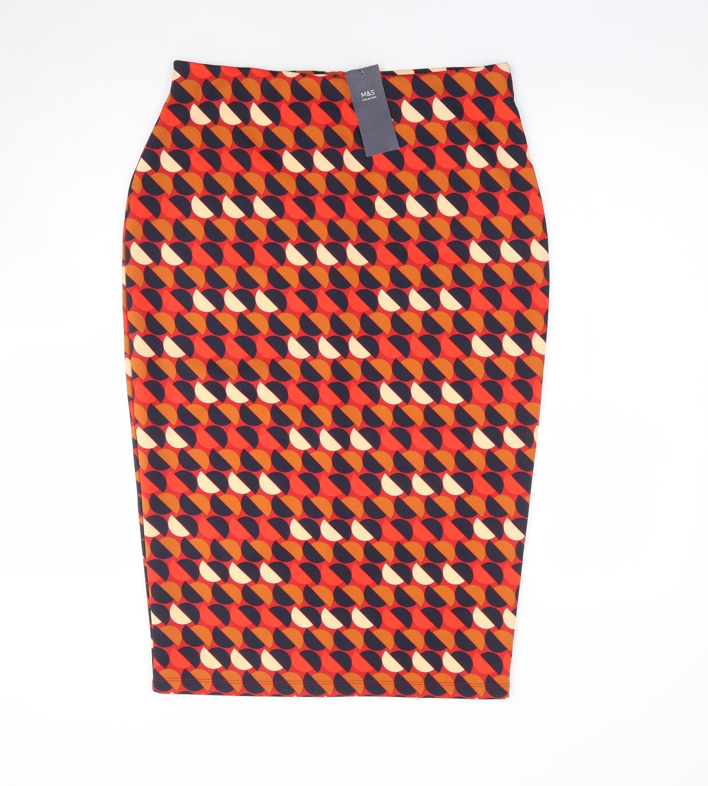 Marks and Spencer Womens Orange Geometric Polyester Straight & Pencil Skirt Size 12