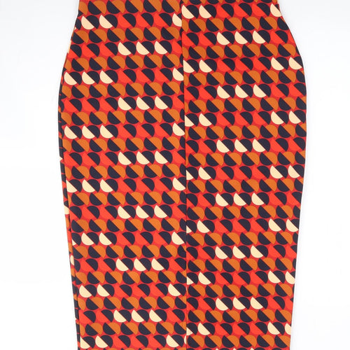 Marks and Spencer Womens Orange Geometric Polyester Straight & Pencil Skirt Size 12