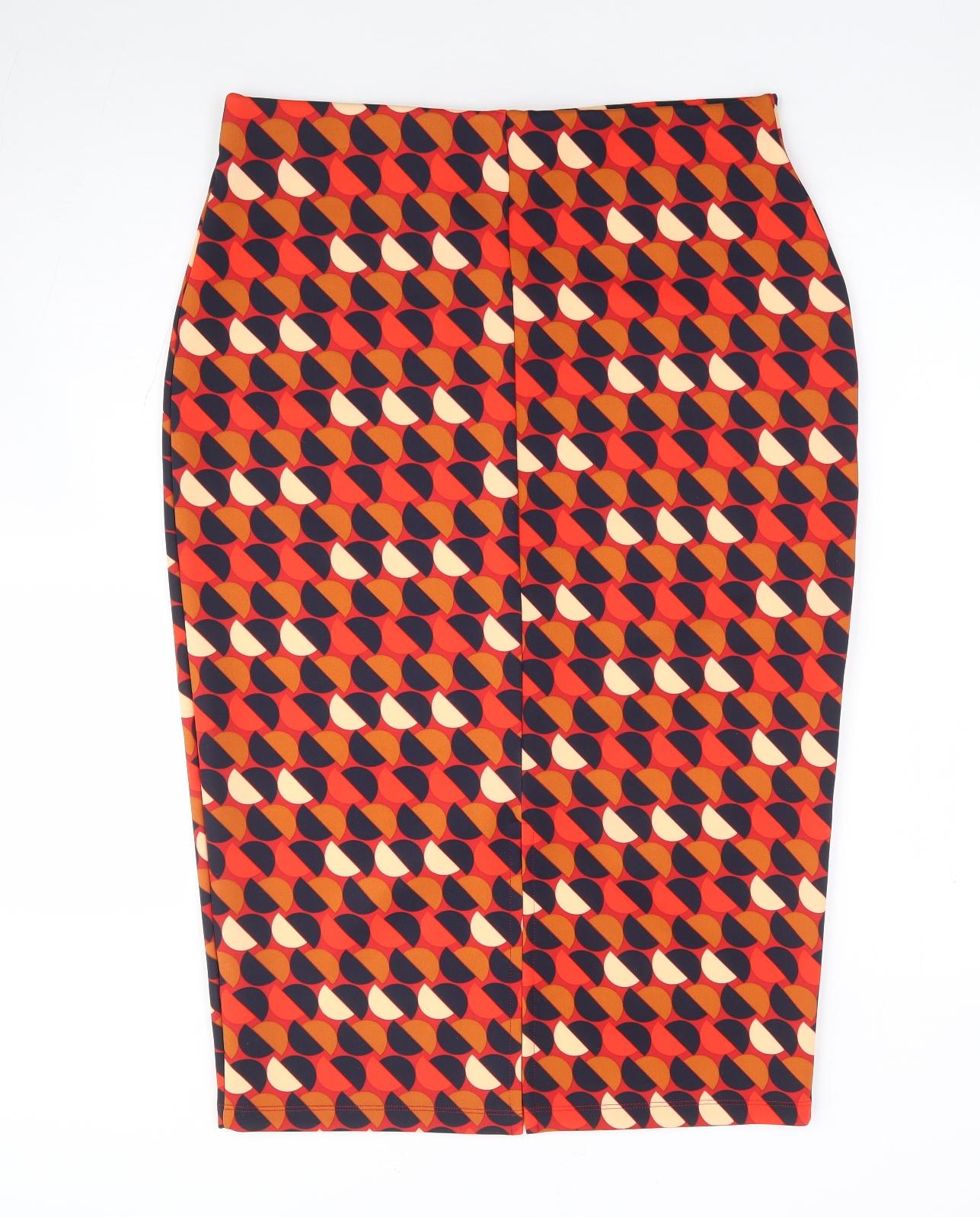 Marks and Spencer Womens Orange Geometric Polyester Straight & Pencil Skirt Size 12