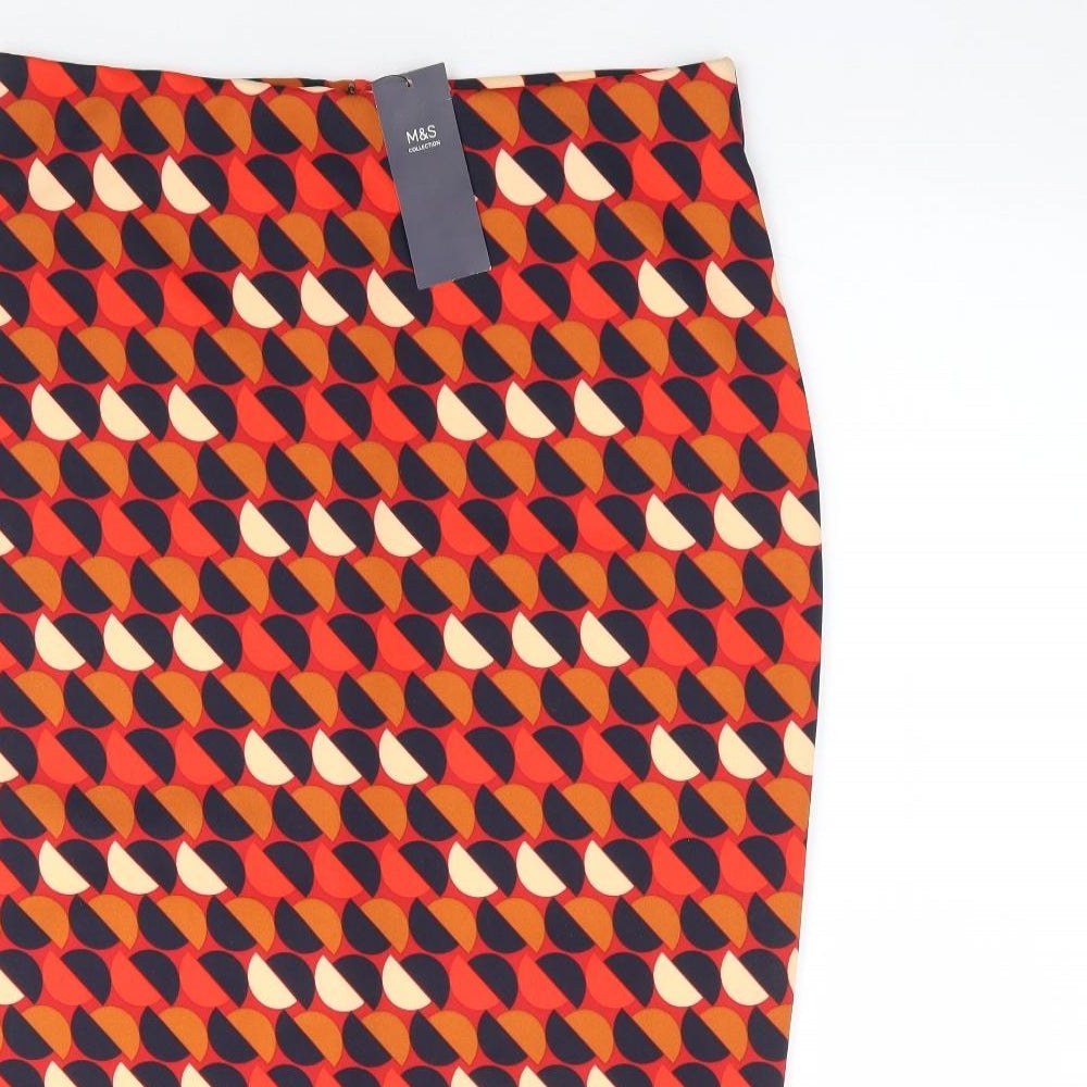 Marks and Spencer Womens Orange Geometric Polyester Straight & Pencil Skirt Size 12