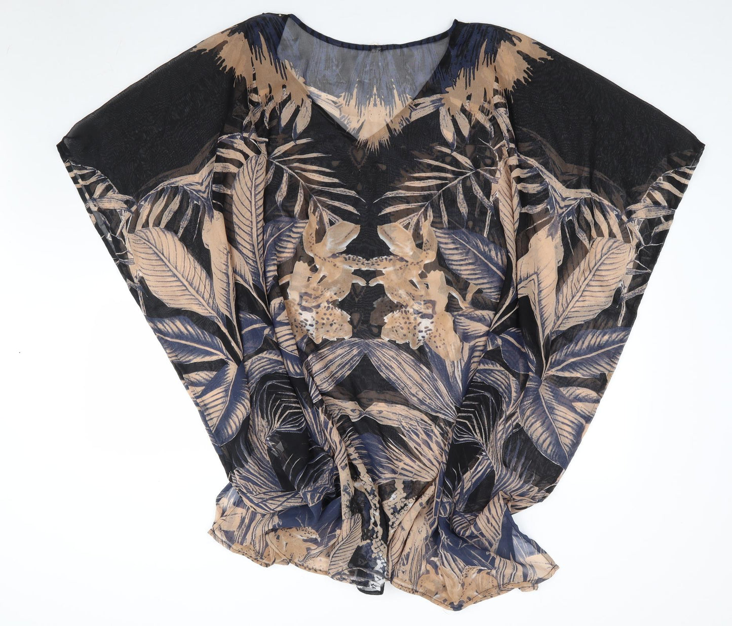 Preworn Womens Black Geometric Polyester Kimono Blouse One Size V-Neck