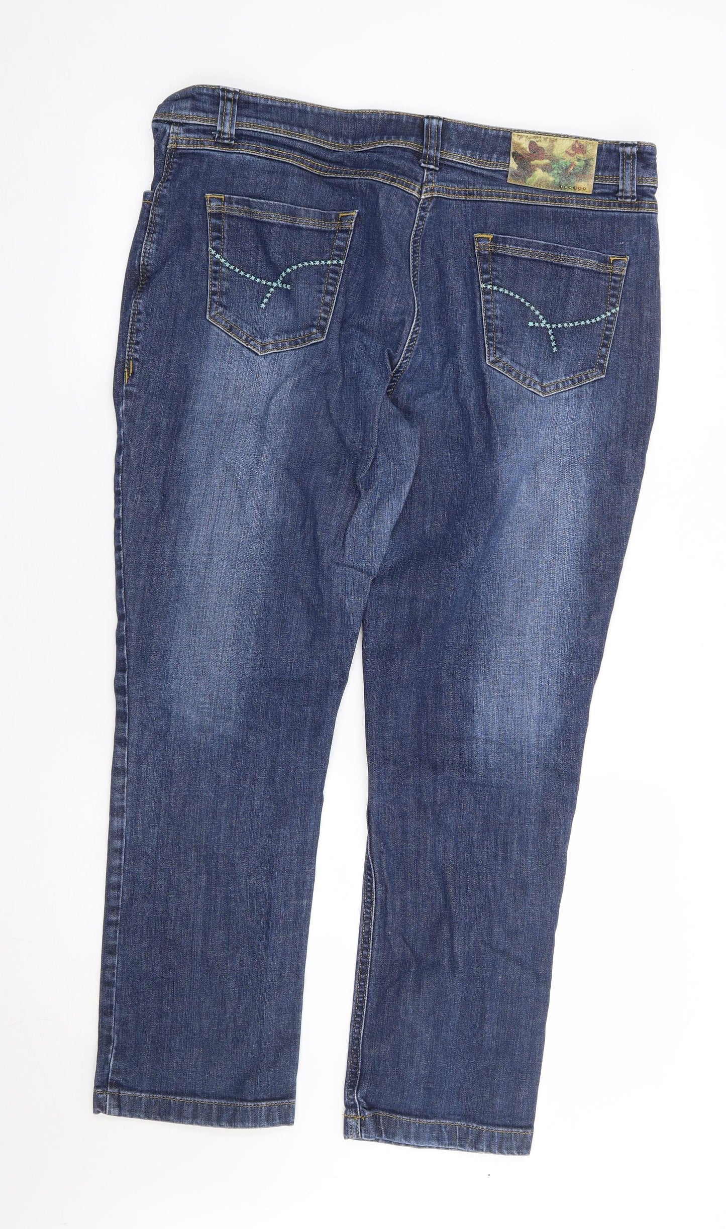 Per Una Womens Blue Cotton Straight Jeans Size 18 L27 in Regular Zip