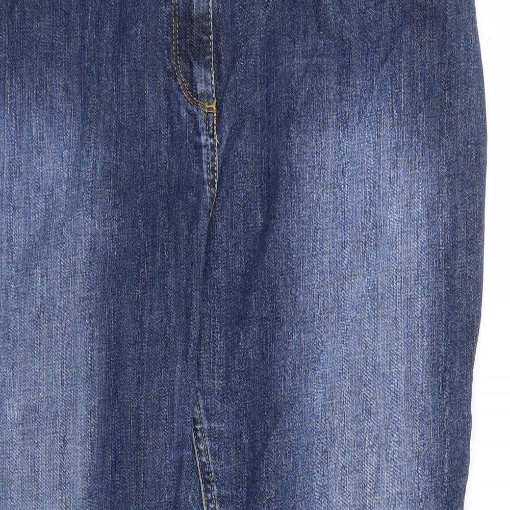 Per Una Womens Blue Cotton Straight Jeans Size 18 L27 in Regular Zip