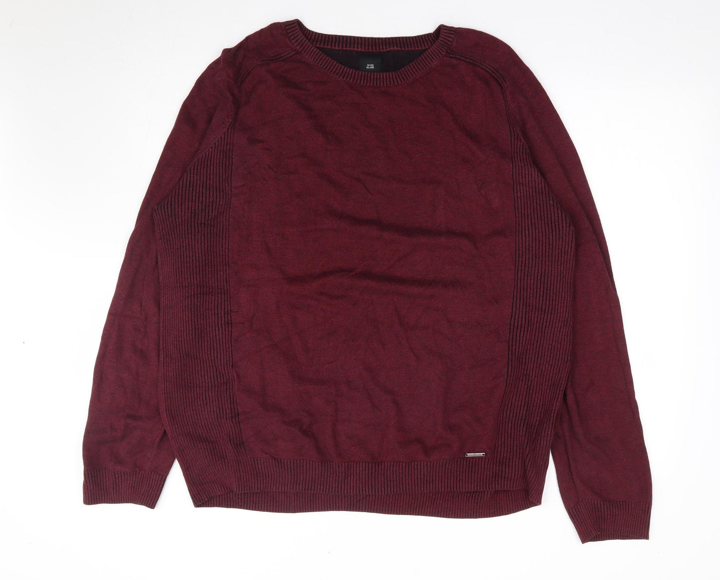 River Island Mens Red Round Neck Viscose Pullover Jumper Size 2XL